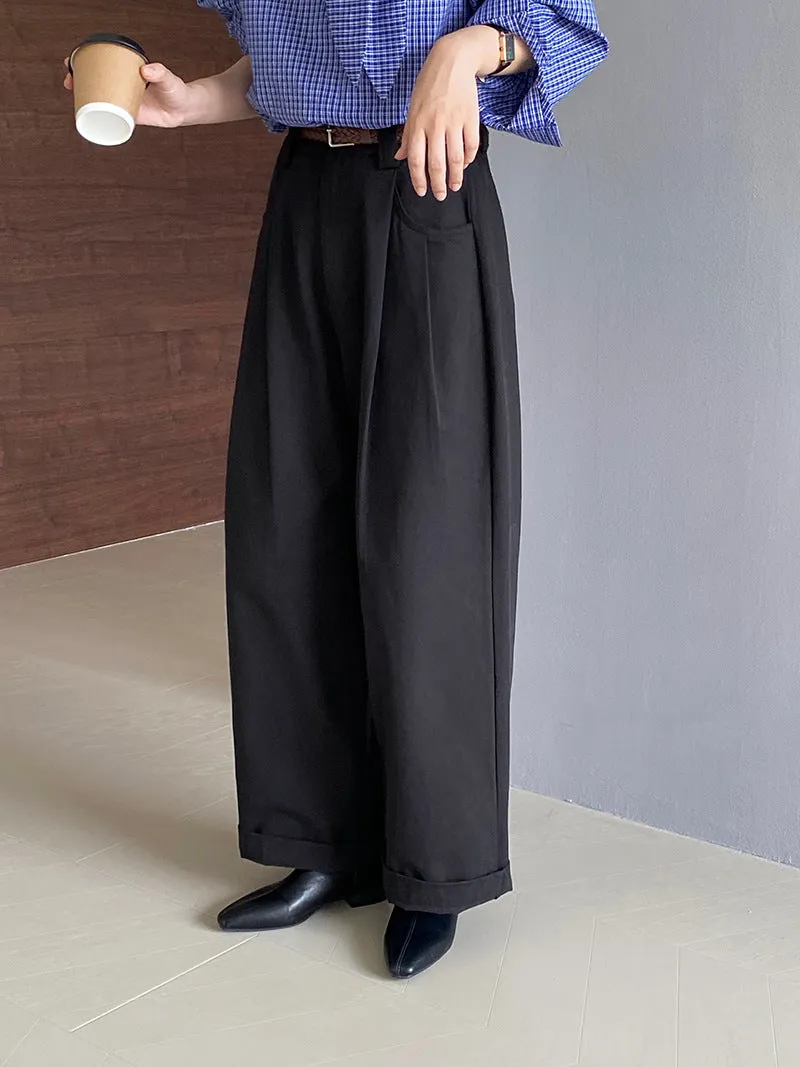 Wenkouban fall outfit Women Inspo Basic Workwear Style Wide-Leg Trousers Autumn Loose Lazy High Waist Solid Color Women's Street Style