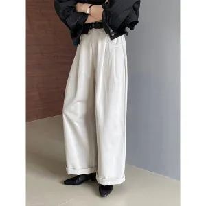 Wenkouban fall outfit Women Inspo Basic Workwear Style Wide-Leg Trousers Autumn Loose Lazy High Waist Solid Color Women's Street Style