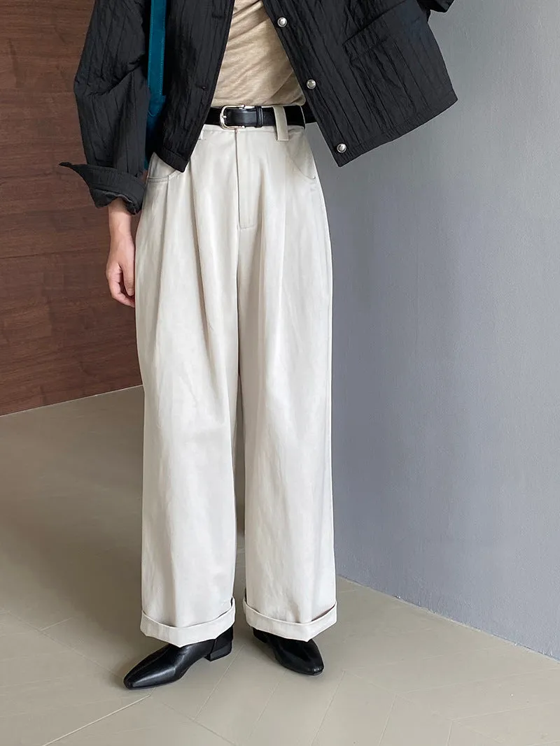 Wenkouban fall outfit Women Inspo Basic Workwear Style Wide-Leg Trousers Autumn Loose Lazy High Waist Solid Color Women's Street Style