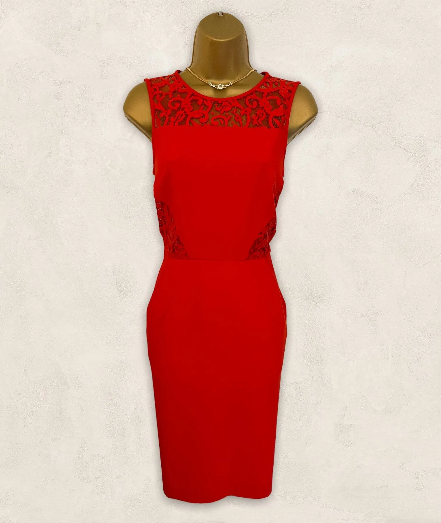 Whistles Red Lace Detail Sleeveless Occasion Dress  UK 8 US 4 EU 36