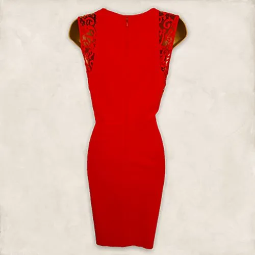 Whistles Red Lace Detail Sleeveless Occasion Dress  UK 8 US 4 EU 36