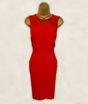 Whistles Red Lace Detail Sleeveless Occasion Dress  UK 8 US 4 EU 36