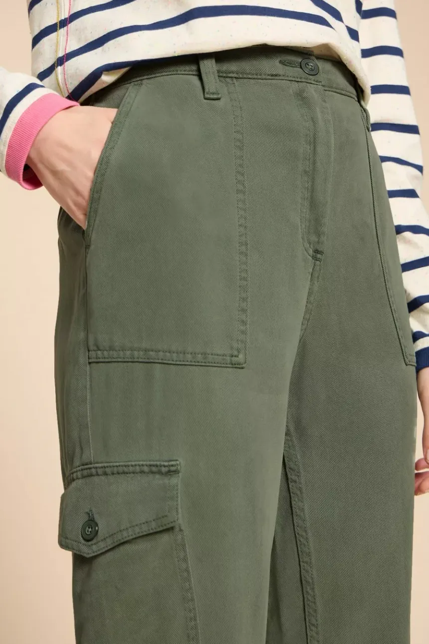 White Stuff Arlo Tencel Cargo Trousers - Mid Green