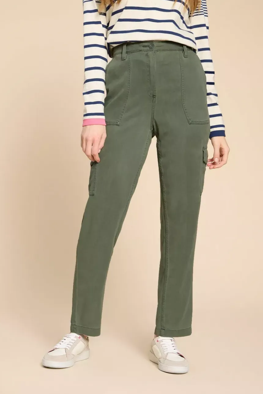 White Stuff Arlo Tencel Cargo Trousers - Mid Green