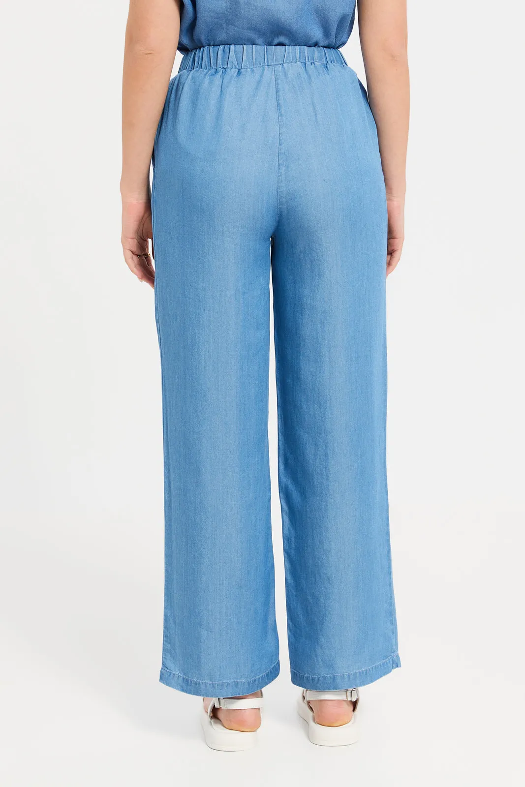 Women Blue Straight Leg Tencel Trouser