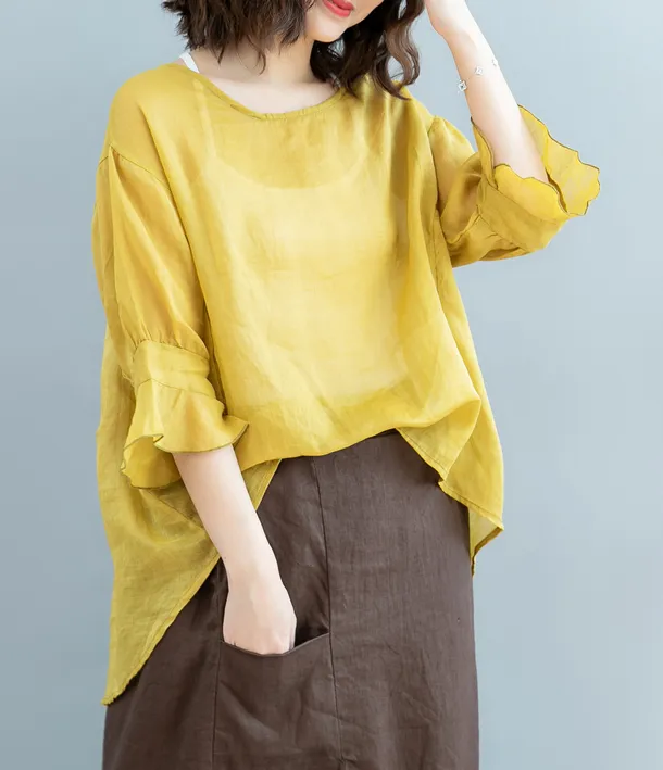 Women Casual Blouse Linen Shirts Loose Blouse Plus Size Women Tops QZ2005031