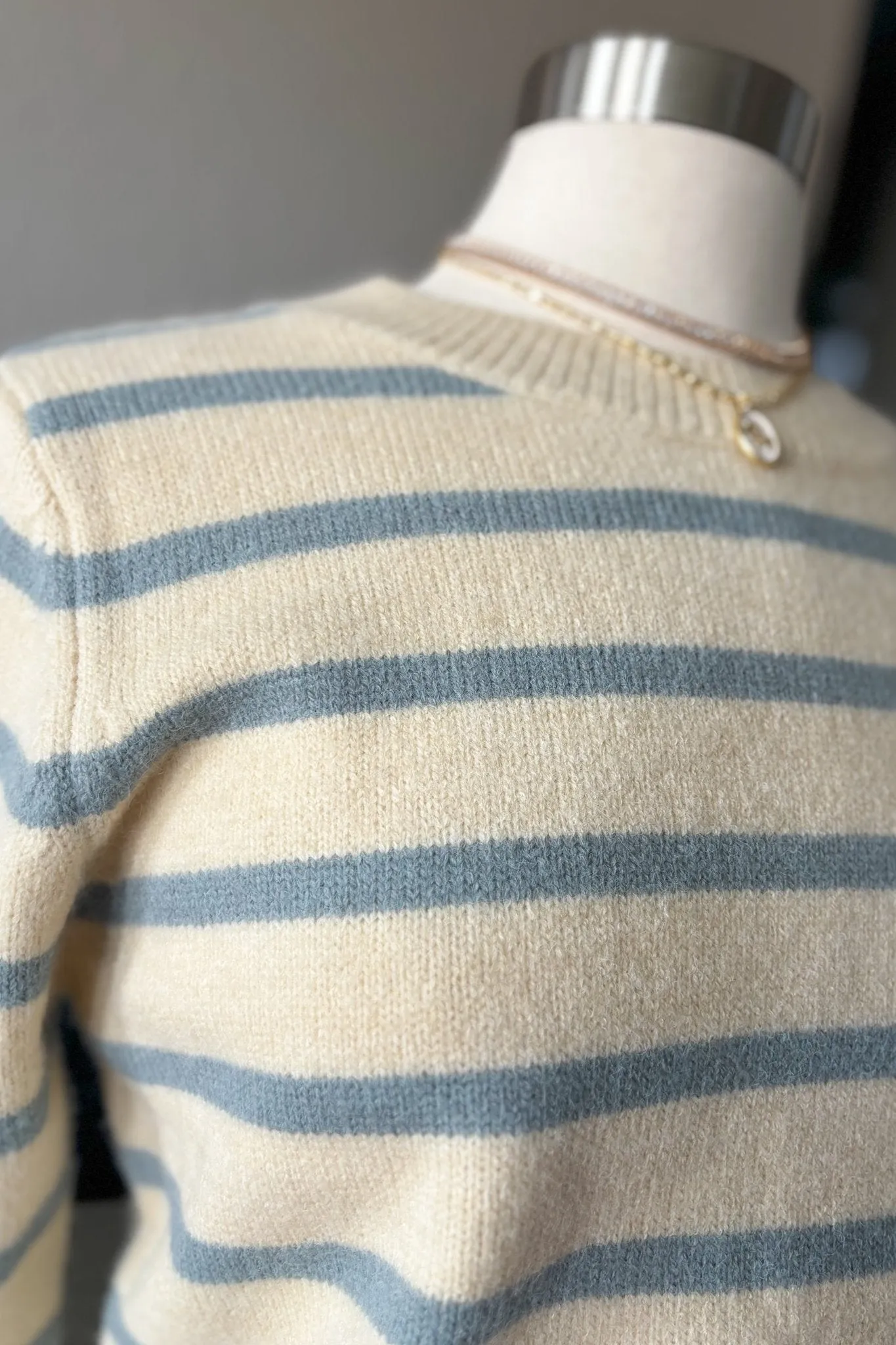 Women's Coquette Baby Blue Striped Knit Sweater Top | Cream